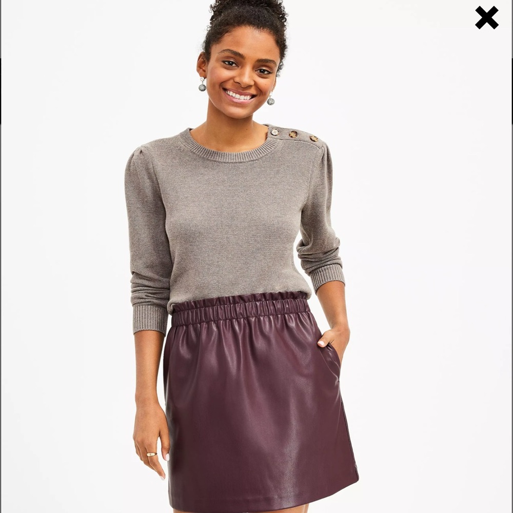 LOFT faux leather burgundy mini skirt-like new! Size small.
